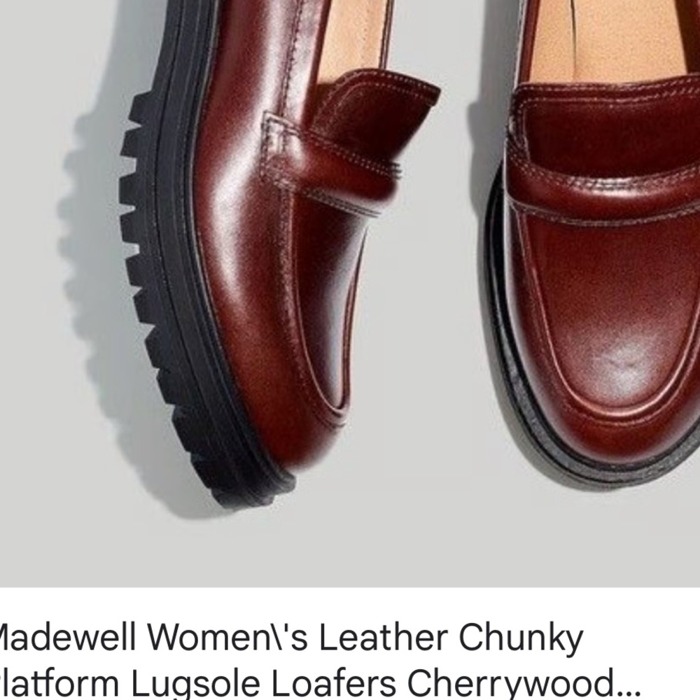 NWT Madewell Women's Burgundy Leather Loafers chunky platform lugsole cherrywood
